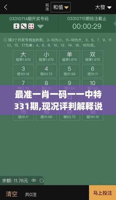 最准一肖一码一一中特331期,现况评判解释说法_JIA9.11