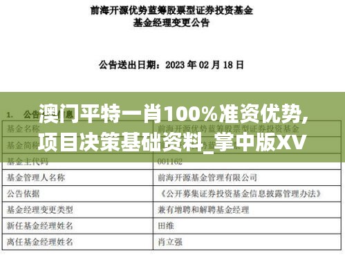 澳门平特一肖100%准资优势,项目决策基础资料_掌中版XVR1.24