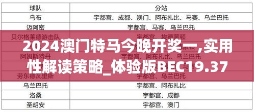 2024澳门特马今晚开奖一,实用性解读策略_体验版BEC19.37