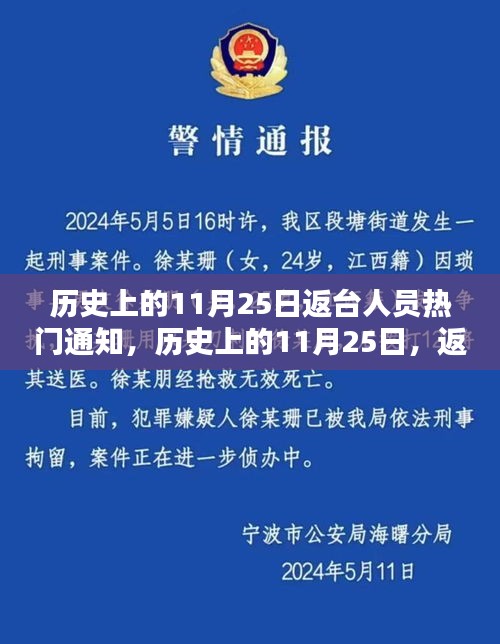 历史上的11月25日返台人员重要通知与纪念