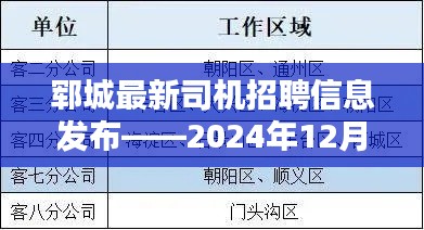 郓城最新司机招聘信息发布（2024年1月）