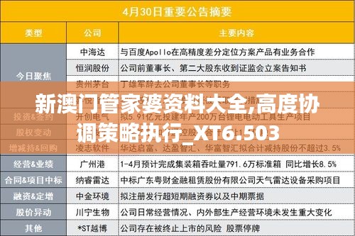 新澳门管家婆资料大全,高度协调策略执行_XT6.503