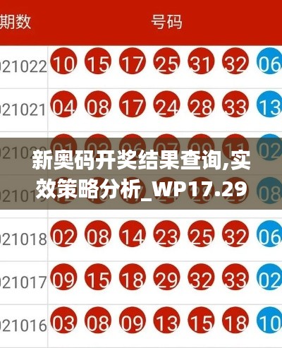 新奥码开奖结果查询,实效策略分析_WP17.297