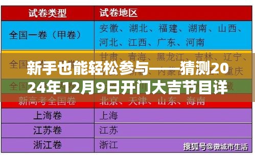 新手指南，2024年12月9日开门大吉节目参与详细步骤与攻略