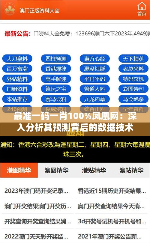 最准一码一肖100%凤凰网：深入分析其预测背后的数据技术