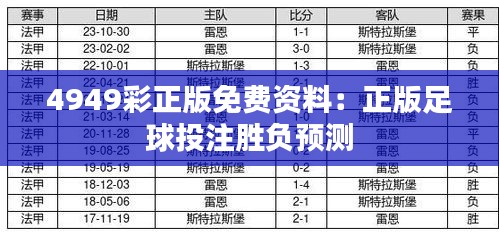 4949彩正版免费资料：正版足球投注胜负预测