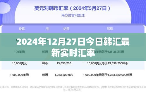 最新韩汇汇率查询，2024年12月27日实时汇率