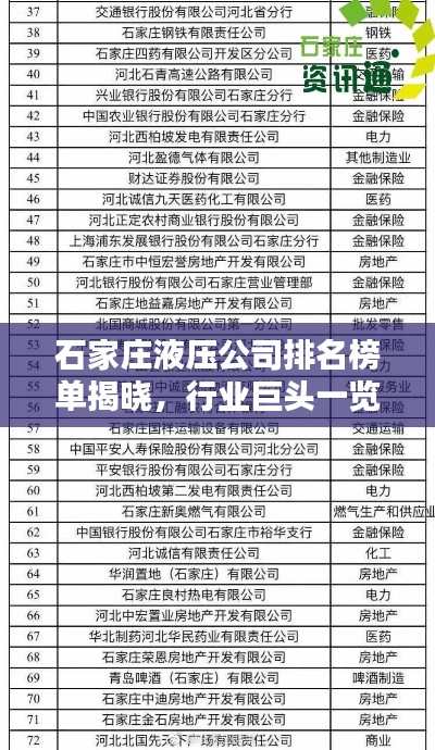 石家庄液压公司排名榜单揭晓，行业巨头一览无余！