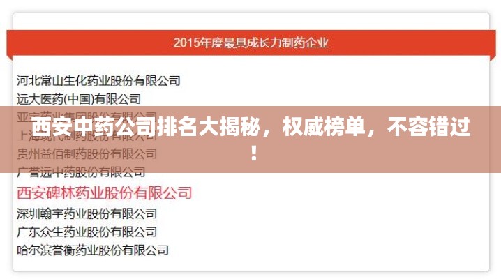 西安中药公司排名大揭秘，权威榜单，不容错过！